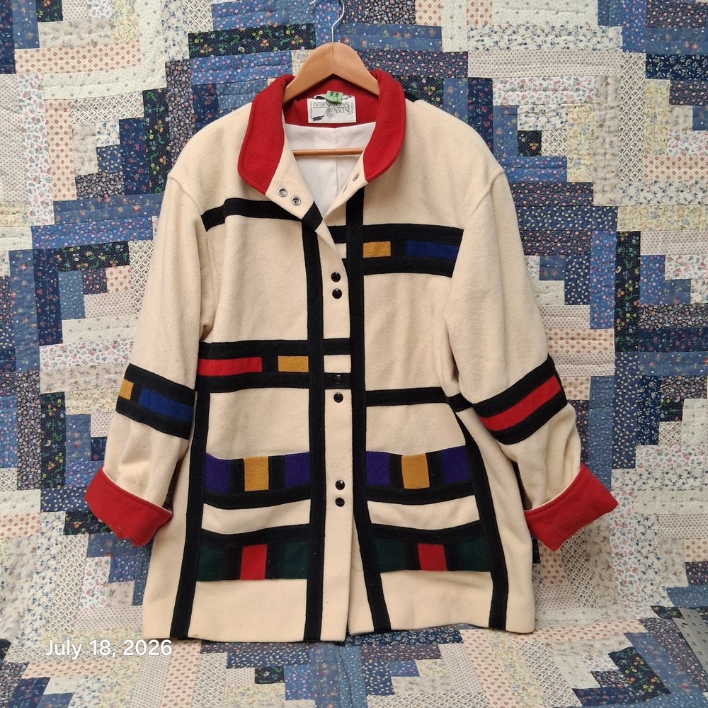 Vintage International Scene Wool Jacket Womens 11 12 Colorblock Geometric Art